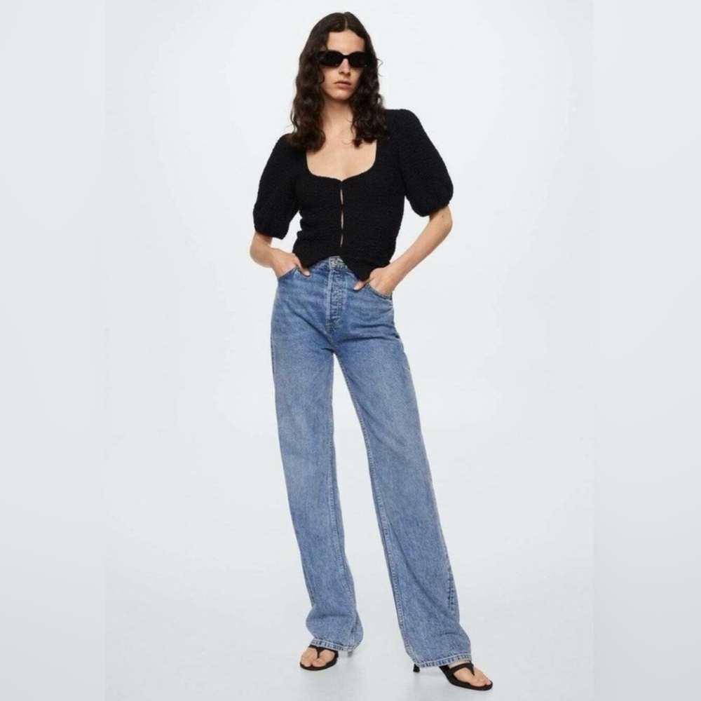 MNG Black Puff Sleeve Top
